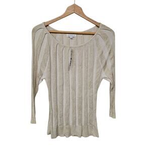 Joseph A  Womens Ribbed Knit Sweater Size L Metallic Neutral Office